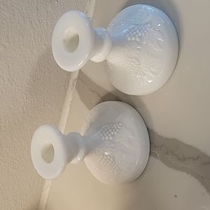 Vintage White Milk Glass Candle Holders